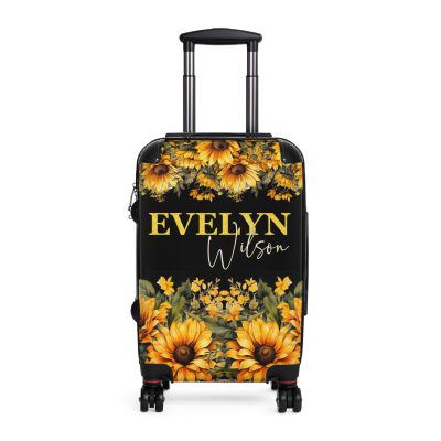 Custom Sunflower Suitcase - A personalized luggage adorned with a bright sunflower design, perfect for travelers who want to bring a touch of cheer and floral beauty to their journeys.