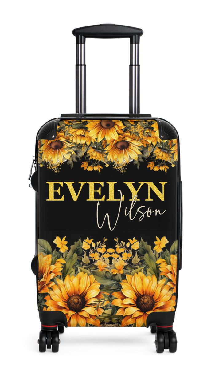 Custom Sunflower Suitcase - A personalized luggage adorned with a bright sunflower design, perfect for travelers who want to bring a touch of cheer and floral beauty to their journeys.