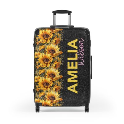 Custom Sunflower Suitcase - A personalized luggage adorned with a bright sunflower design, perfect for travelers who want to bring a touch of cheer and floral beauty to their journeys.