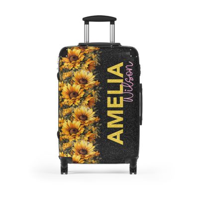 Custom Sunflower Suitcase - A personalized luggage adorned with a bright sunflower design, perfect for travelers who want to bring a touch of cheer and floral beauty to their journeys.