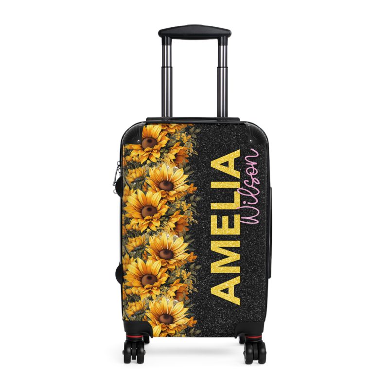 Custom Sunflower Suitcase - A personalized luggage adorned with a bright sunflower design, perfect for travelers who want to bring a touch of cheer and floral beauty to their journeys.