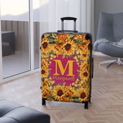 Custom Sunflower Suitcase - A personalized luggage adorned with a bright sunflower design, perfect for travelers who want to bring a touch of cheer and floral beauty to their journeys.