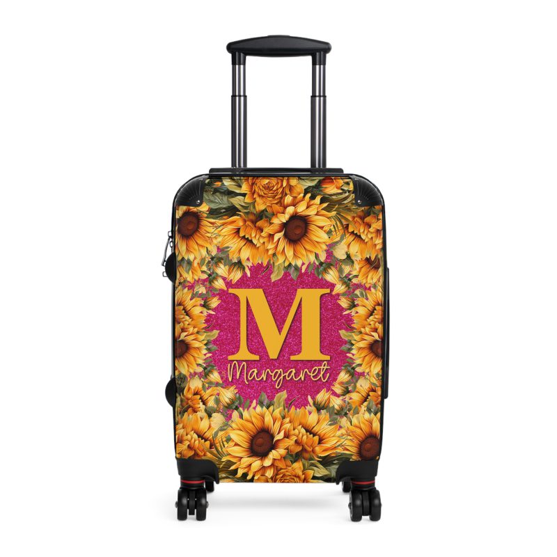 Custom Sunflower Suitcase - A personalized luggage adorned with a bright sunflower design, perfect for travelers who want to bring a touch of cheer and floral beauty to their journeys.