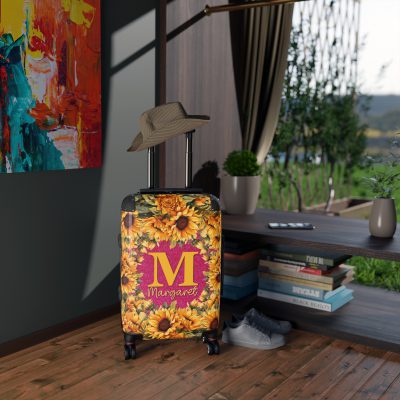 Custom Sunflower Suitcase - A personalized luggage adorned with a bright sunflower design, perfect for travelers who want to bring a touch of cheer and floral beauty to their journeys.