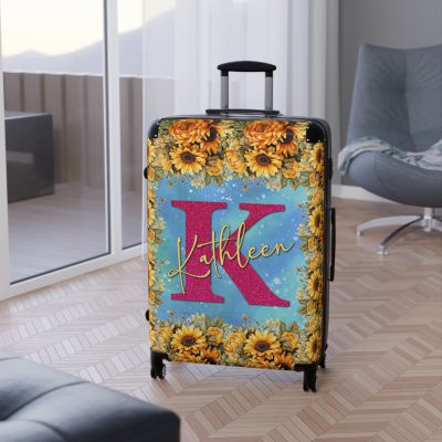 Custom Sunflower Suitcase - A personalized luggage adorned with a bright sunflower design, perfect for travelers who want to bring a touch of cheer and floral beauty to their journeys.