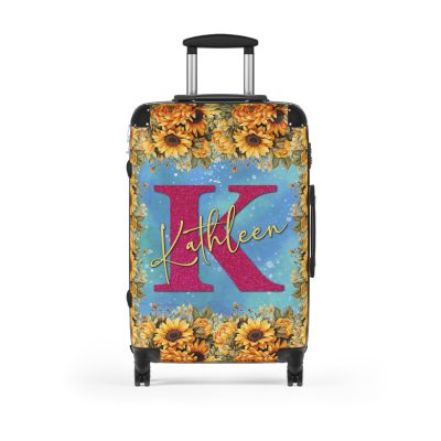 Custom Sunflower Suitcase - A personalized luggage adorned with a bright sunflower design, perfect for travelers who want to bring a touch of cheer and floral beauty to their journeys.