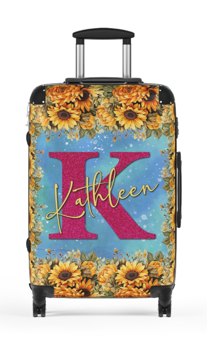 Custom Sunflower Suitcase - A personalized luggage adorned with a bright sunflower design, perfect for travelers who want to bring a touch of cheer and floral beauty to their journeys.