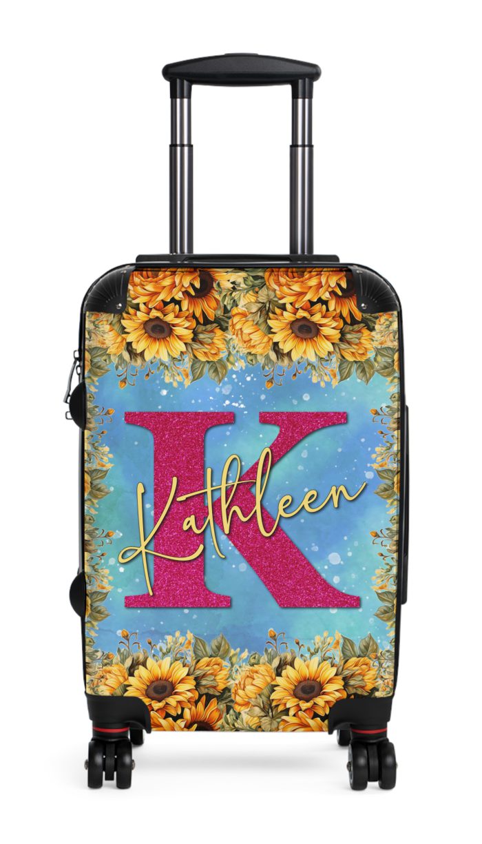 Custom Sunflower Suitcase - A personalized luggage adorned with a bright sunflower design, perfect for travelers who want to bring a touch of cheer and floral beauty to their journeys.