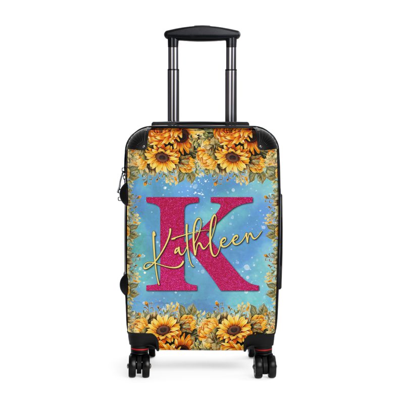 Custom Sunflower Suitcase - A personalized luggage adorned with a bright sunflower design, perfect for travelers who want to bring a touch of cheer and floral beauty to their journeys.