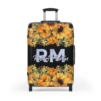 Custom Sunflower Suitcase - A personalized luggage adorned with a bright sunflower design, perfect for travelers who want to bring a touch of cheer and floral beauty to their journeys.