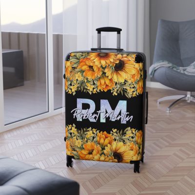 Custom Sunflower Suitcase - A personalized luggage adorned with a bright sunflower design, perfect for travelers who want to bring a touch of cheer and floral beauty to their journeys.