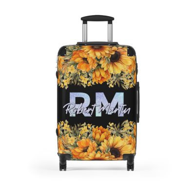 Custom Sunflower Suitcase - A personalized luggage adorned with a bright sunflower design, perfect for travelers who want to bring a touch of cheer and floral beauty to their journeys.