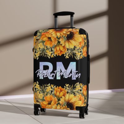 Custom Sunflower Suitcase - A personalized luggage adorned with a bright sunflower design, perfect for travelers who want to bring a touch of cheer and floral beauty to their journeys.