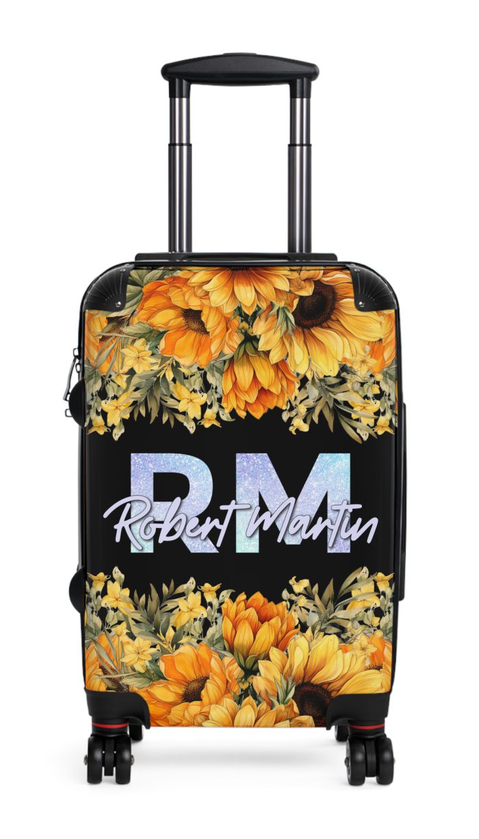 Custom Sunflower Suitcase - A personalized luggage adorned with a bright sunflower design, perfect for travelers who want to bring a touch of cheer and floral beauty to their journeys.