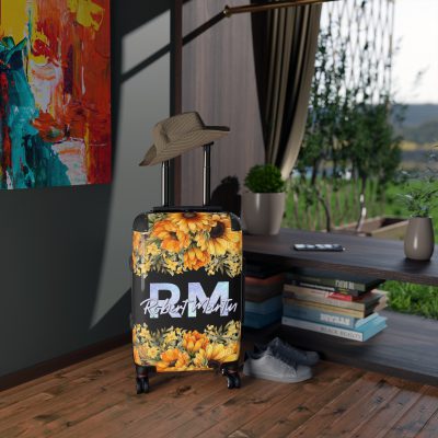 Custom Sunflower Suitcase - A personalized luggage adorned with a bright sunflower design, perfect for travelers who want to bring a touch of cheer and floral beauty to their journeys.