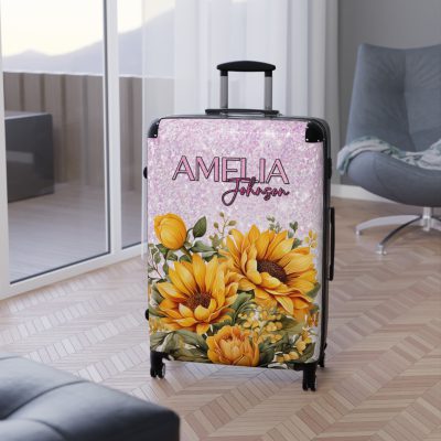 Custom Sunflower Suitcase - A personalized luggage adorned with a bright sunflower design, perfect for travelers who want to bring a touch of cheer and floral beauty to their journeys.