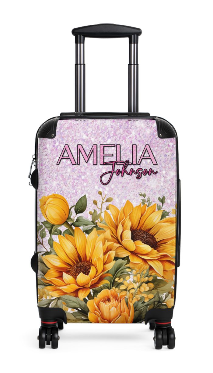 Custom Sunflower Suitcase - A personalized luggage adorned with a bright sunflower design, perfect for travelers who want to bring a touch of cheer and floral beauty to their journeys.