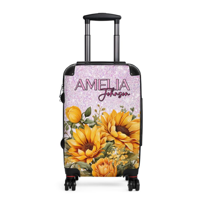 Custom Sunflower Suitcase - A personalized luggage adorned with a bright sunflower design, perfect for travelers who want to bring a touch of cheer and floral beauty to their journeys.