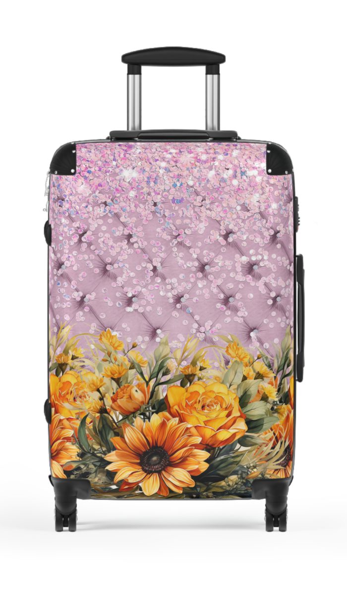 Sunflower Suitcase - A luggage adorned with a bright sunflower design, perfect for travelers who want to bring a touch of cheer and floral beauty to their journeys.Sunflower Suitcase - A luggage adorned with a bright sunflower design, perfect for travelers who want to bring a touch of cheer and floral beauty to their journeys.