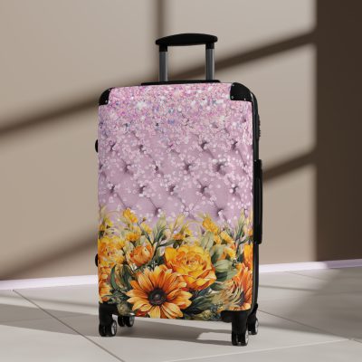 Sunflower Suitcase - A luggage adorned with a bright sunflower design, perfect for travelers who want to bring a touch of cheer and floral beauty to their journeys.Sunflower Suitcase - A luggage adorned with a bright sunflower design, perfect for travelers who want to bring a touch of cheer and floral beauty to their journeys.