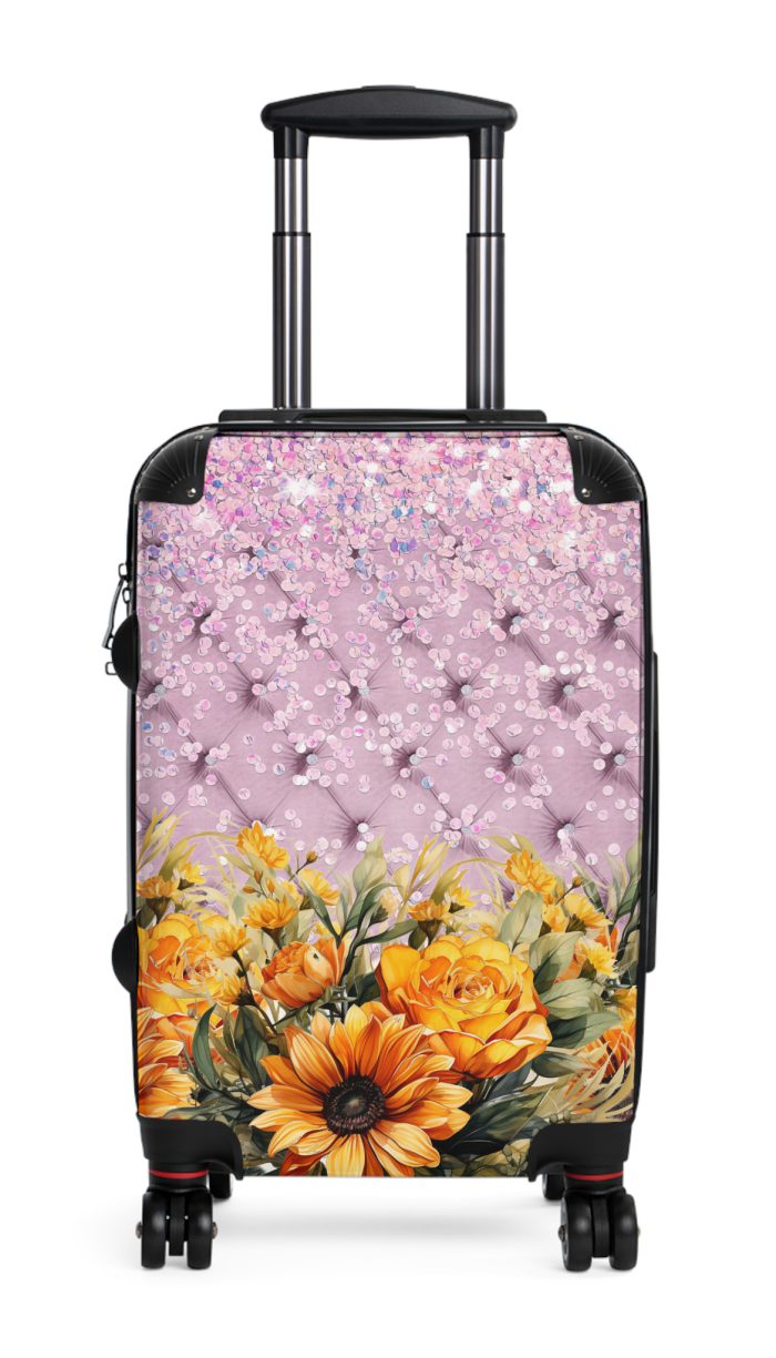 Sunflower Suitcase - A luggage adorned with a bright sunflower design, perfect for travelers who want to bring a touch of cheer and floral beauty to their journeys.Sunflower Suitcase - A luggage adorned with a bright sunflower design, perfect for travelers who want to bring a touch of cheer and floral beauty to their journeys.