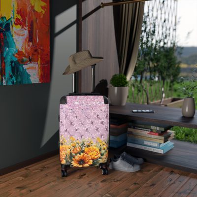 Sunflower Suitcase - A luggage adorned with a bright sunflower design, perfect for travelers who want to bring a touch of cheer and floral beauty to their journeys.Sunflower Suitcase - A luggage adorned with a bright sunflower design, perfect for travelers who want to bring a touch of cheer and floral beauty to their journeys.