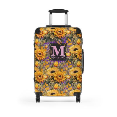 Custom Sunflower Suitcase - A personalized luggage adorned with a bright sunflower design, perfect for travelers who want to bring a touch of cheer and floral beauty to their journeys.