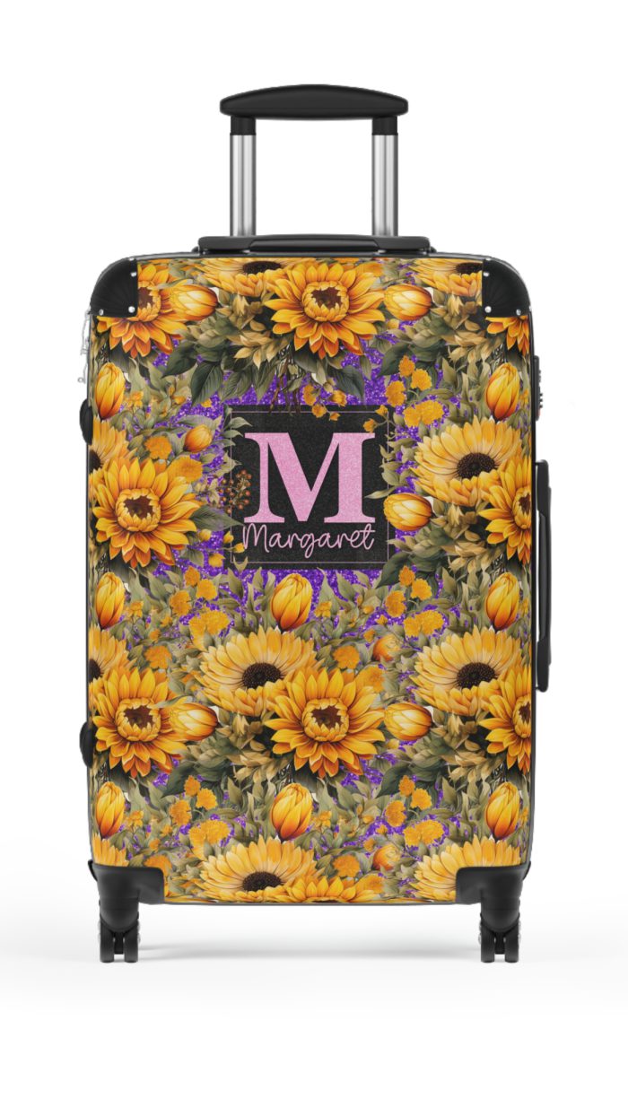 Custom Sunflower Suitcase - A personalized luggage adorned with a bright sunflower design, perfect for travelers who want to bring a touch of cheer and floral beauty to their journeys.