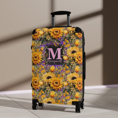 Custom Sunflower Suitcase - A personalized luggage adorned with a bright sunflower design, perfect for travelers who want to bring a touch of cheer and floral beauty to their journeys.