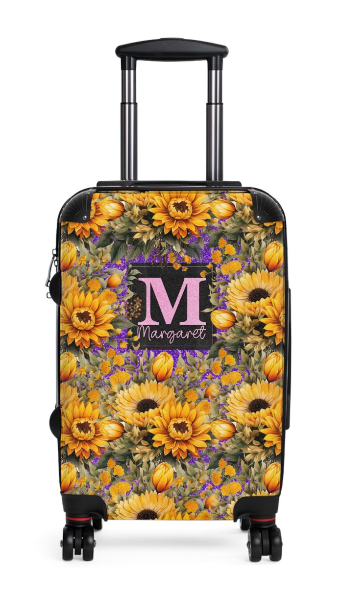 Custom Sunflower Suitcase - A personalized luggage adorned with a bright sunflower design, perfect for travelers who want to bring a touch of cheer and floral beauty to their journeys.