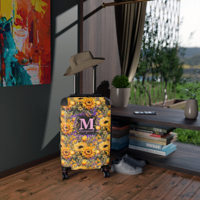 Custom Sunflower Suitcase - A personalized luggage adorned with a bright sunflower design, perfect for travelers who want to bring a touch of cheer and floral beauty to their journeys.