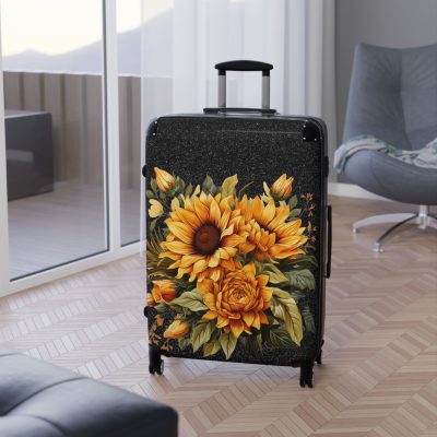 Sunflower Suitcase - A luggage adorned with a bright sunflower design, perfect for travelers who want to bring a touch of cheer and floral beauty to their journeys.Sunflower Suitcase - A luggage adorned with a bright sunflower design, perfect for travelers who want to bring a touch of cheer and floral beauty to their journeys.