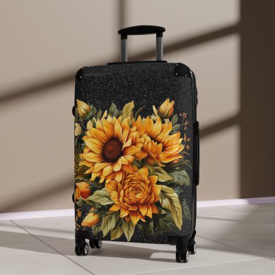 Sunflower Suitcase - A luggage adorned with a bright sunflower design, perfect for travelers who want to bring a touch of cheer and floral beauty to their journeys.Sunflower Suitcase - A luggage adorned with a bright sunflower design, perfect for travelers who want to bring a touch of cheer and floral beauty to their journeys.