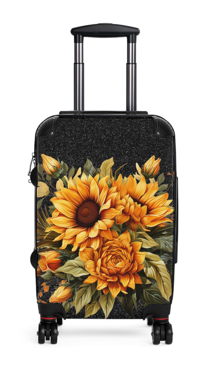 Sunflower Suitcase - A luggage adorned with a bright sunflower design, perfect for travelers who want to bring a touch of cheer and floral beauty to their journeys.Sunflower Suitcase - A luggage adorned with a bright sunflower design, perfect for travelers who want to bring a touch of cheer and floral beauty to their journeys.