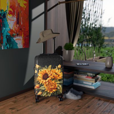 Sunflower Suitcase - A luggage adorned with a bright sunflower design, perfect for travelers who want to bring a touch of cheer and floral beauty to their journeys.Sunflower Suitcase - A luggage adorned with a bright sunflower design, perfect for travelers who want to bring a touch of cheer and floral beauty to their journeys.