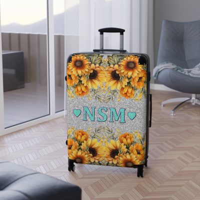 Custom Sunflower Suitcase - A personalized luggage adorned with a bright sunflower design, perfect for travelers who want to bring a touch of cheer and floral beauty to their journeys.