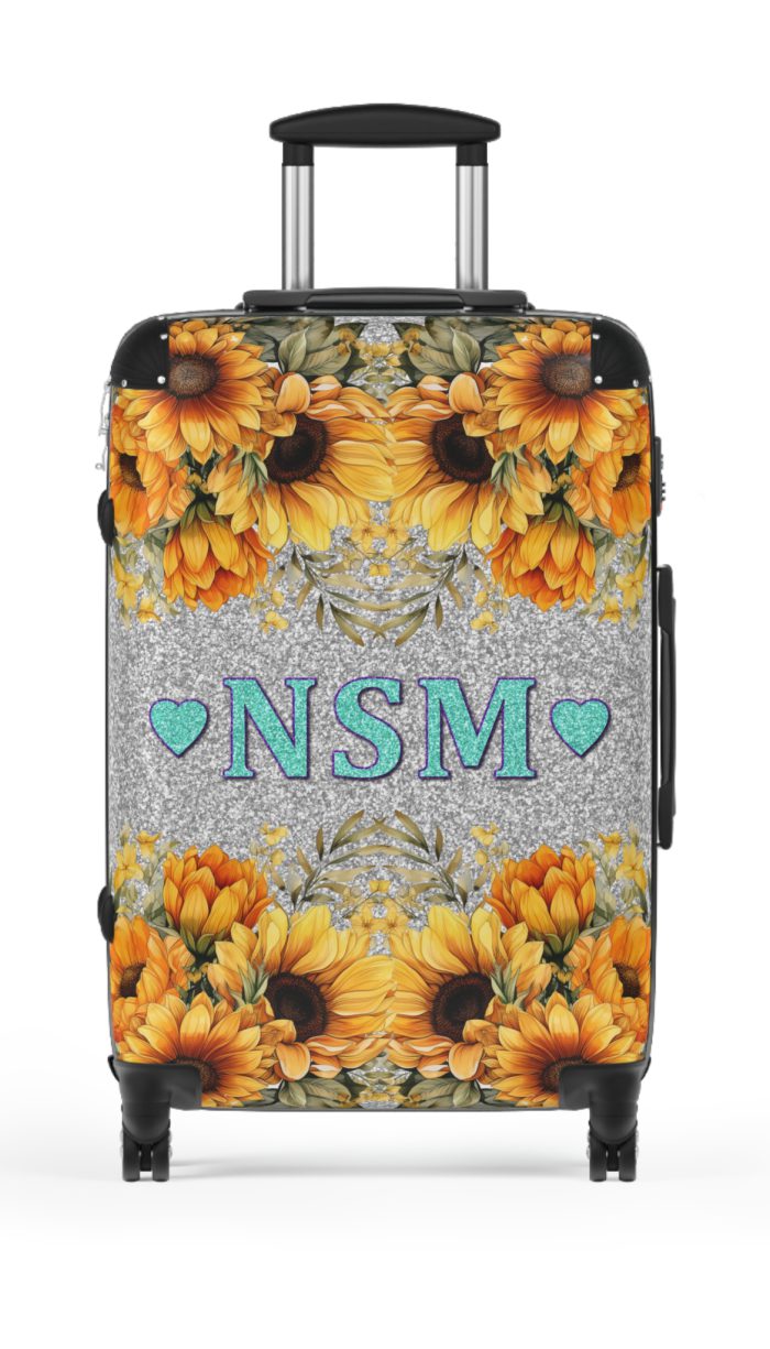 Custom Sunflower Suitcase - A personalized luggage adorned with a bright sunflower design, perfect for travelers who want to bring a touch of cheer and floral beauty to their journeys.