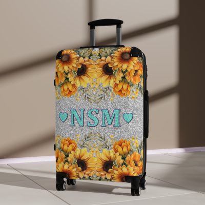 Custom Sunflower Suitcase - A personalized luggage adorned with a bright sunflower design, perfect for travelers who want to bring a touch of cheer and floral beauty to their journeys.