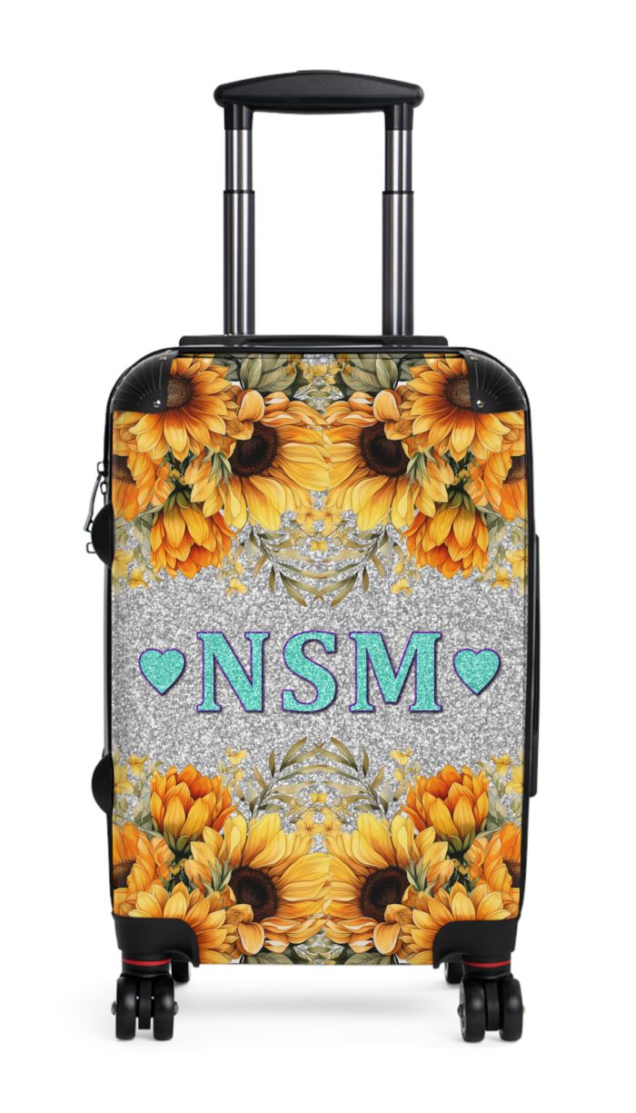 Custom Sunflower Suitcase - A personalized luggage adorned with a bright sunflower design, perfect for travelers who want to bring a touch of cheer and floral beauty to their journeys.