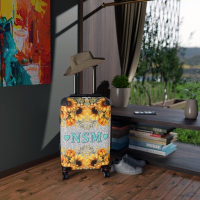 Custom Sunflower Suitcase - A personalized luggage adorned with a bright sunflower design, perfect for travelers who want to bring a touch of cheer and floral beauty to their journeys.