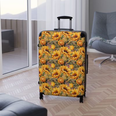 Sunflower Suitcase - A luggage adorned with a bright sunflower design, perfect for travelers who want to bring a touch of cheer and floral beauty to their journeys.Sunflower Suitcase - A luggage adorned with a bright sunflower design, perfect for travelers who want to bring a touch of cheer and floral beauty to their journeys.