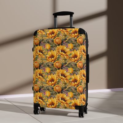 Sunflower Suitcase - A luggage adorned with a bright sunflower design, perfect for travelers who want to bring a touch of cheer and floral beauty to their journeys.Sunflower Suitcase - A luggage adorned with a bright sunflower design, perfect for travelers who want to bring a touch of cheer and floral beauty to their journeys.