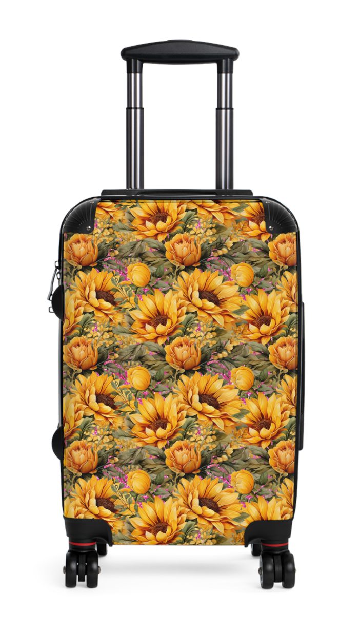 Sunflower Suitcase - A luggage adorned with a bright sunflower design, perfect for travelers who want to bring a touch of cheer and floral beauty to their journeys.Sunflower Suitcase - A luggage adorned with a bright sunflower design, perfect for travelers who want to bring a touch of cheer and floral beauty to their journeys.