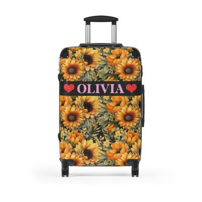 Custom Sunflower Suitcase - A personalized luggage adorned with a bright sunflower design, perfect for travelers who want to bring a touch of cheer and floral beauty to their journeys.