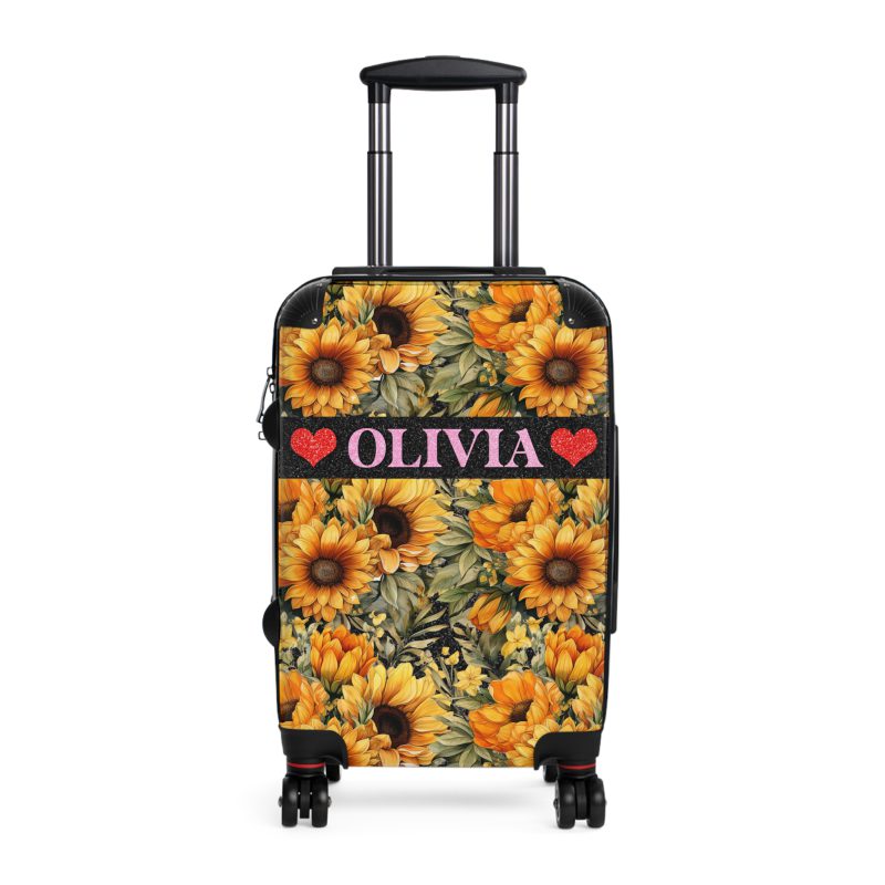 Custom Sunflower Suitcase - A personalized luggage adorned with a bright sunflower design, perfect for travelers who want to bring a touch of cheer and floral beauty to their journeys.