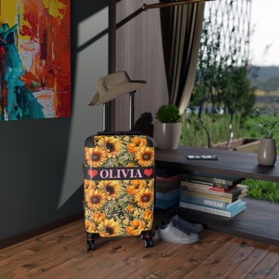 Custom Sunflower Suitcase - A personalized luggage adorned with a bright sunflower design, perfect for travelers who want to bring a touch of cheer and floral beauty to their journeys.