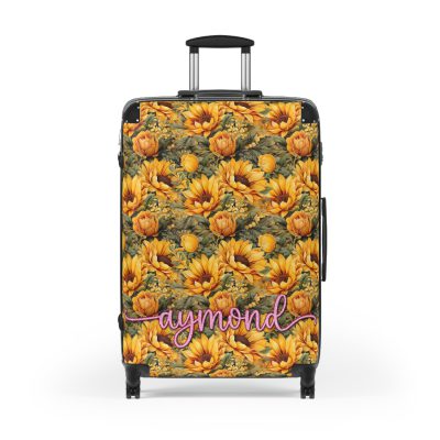 Custom Sunflower Suitcase - A personalized luggage adorned with a bright sunflower design, perfect for travelers who want to bring a touch of cheer and floral beauty to their journeys.