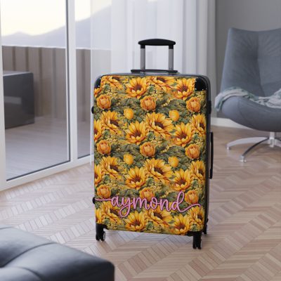 Custom Sunflower Suitcase - A personalized luggage adorned with a bright sunflower design, perfect for travelers who want to bring a touch of cheer and floral beauty to their journeys.