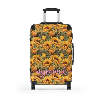 Custom Sunflower Suitcase - A personalized luggage adorned with a bright sunflower design, perfect for travelers who want to bring a touch of cheer and floral beauty to their journeys.