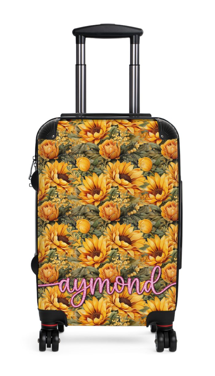 Custom Sunflower Suitcase - A personalized luggage adorned with a bright sunflower design, perfect for travelers who want to bring a touch of cheer and floral beauty to their journeys.